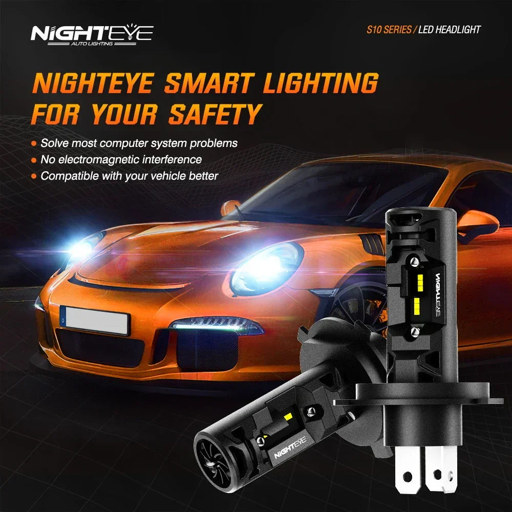 NightEye A315-S10 2PCS H4 Hi/Lo Socket 6500K White LED Car Headlight Bulbs 22000LM/Pair LED Front Headlamp IP68 Waterproof - Type H4 Hi/Lo - Biker.Store - www.biker.store
