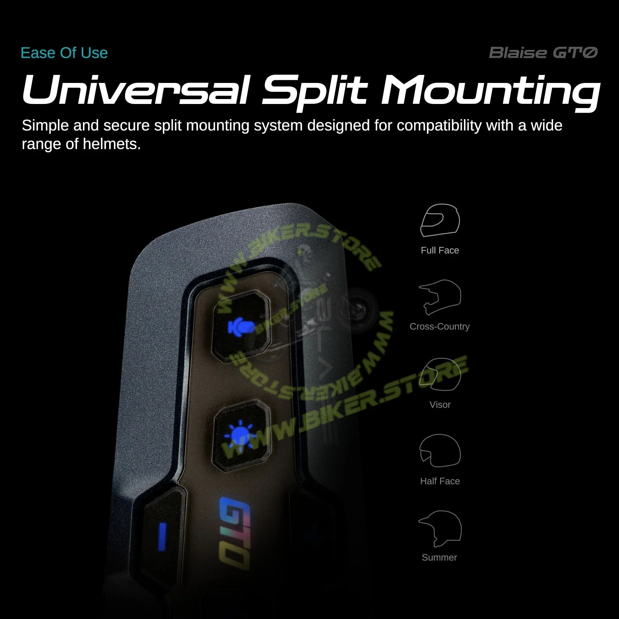 Blaise GT0 Motorcycle Helmet Bluetooth Headset – 1000mAh Battery, 30-Hour Talk Time & IPX6 Waterproof - Biker.Store - www.biker.store