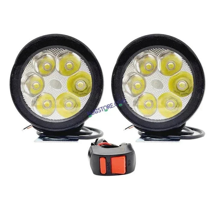 HJG 6 LED Yellow Fog Lights for Bikes and Cars High Power, Heavy clamp and Strong ABS Plastic. (6 led Cap Set with Switch) Yellow Only with Flash Mode - Biker.Store - www.biker.store
