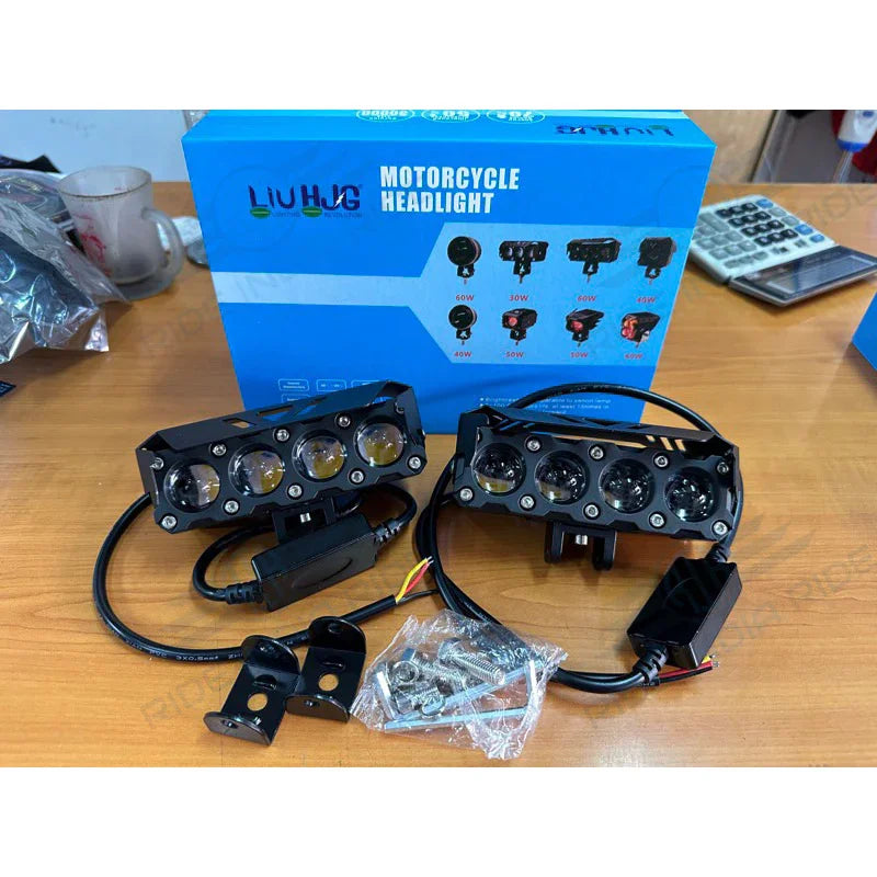 HJG Original Mega Drive 120W 4 Lens Dual Color White/Yellow LED Foglights (Set of 2) - Biker.Store - www.biker.store
