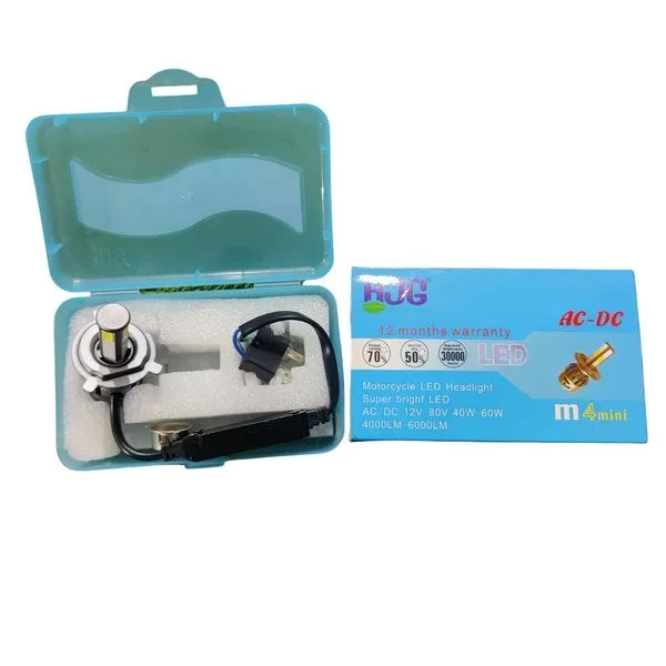 HJG M4 Mini ORIGINAL LED Headlight Bulb H4 80W For All Motorcycles (Low and High Beam Bulbs (White) AC/DC 80Watt 4 Side Chip) - Type H4 - Biker.Store - www.biker.store
