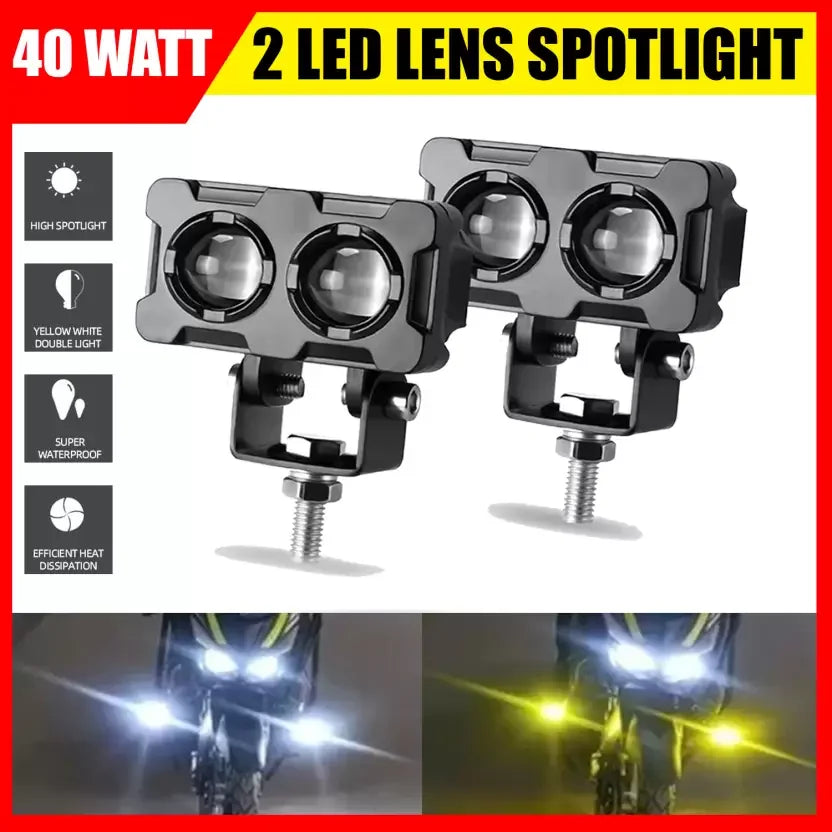 HJG New Model 2 LED Dual Shot 80W Fog Light For Bike/Car/Thar/Jeep ( Cool White, 40W each * 2 = 80W Total ) - Pack of 2 - Biker.Store - www.biker.store