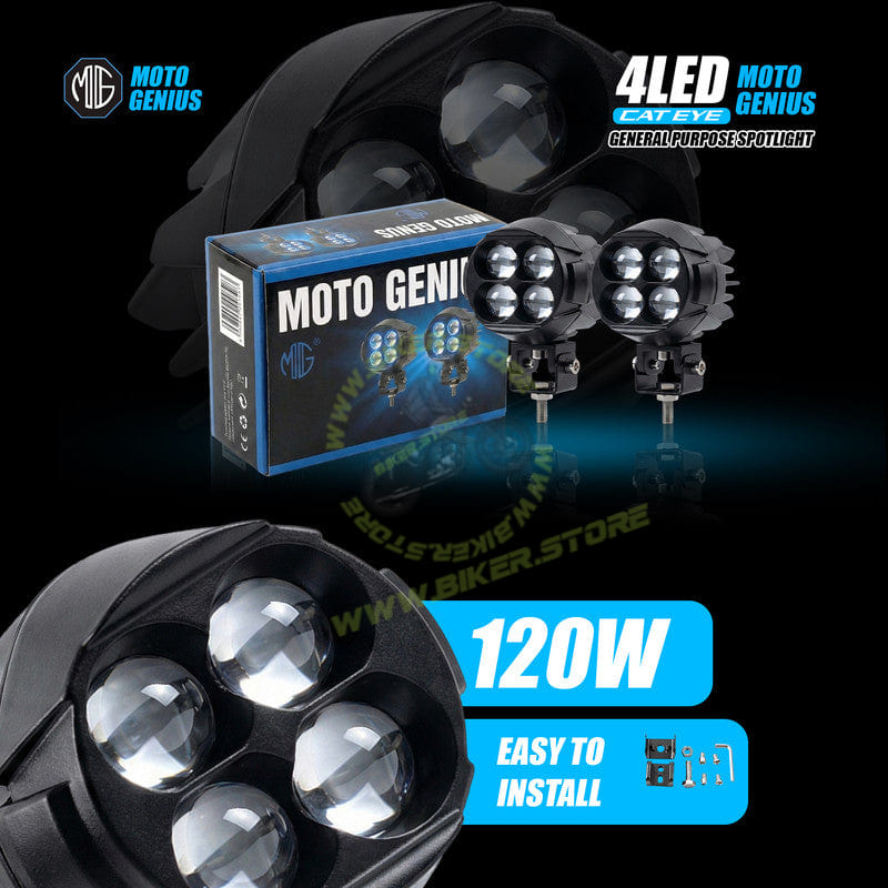 MOTO GENIUS Dual Color DRL Laser Shooting Headlight, 4 LED High Intensity Spot Light, 9–36V Off-Road Fog Lamp for Truck, Motorcycle, Car & Boat (Pack of 2)