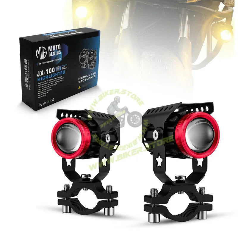 MOTO GENIUS JX100 2 LED Fog Lights for Motorcycles | High-Intensity Titanium LED Pair | Wide-Beam Night & Fog Riding Lights | Waterproof Auxiliary Driving Lamps(Pack of 2) - Biker.Store - www.biker.store