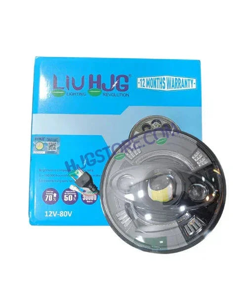 HJG New 100W Tri Projector 7 Inch Headlight Assembly C-194 100W White LED Headlight New Model 3 Projector Lens Headlight Assembly for Royal Enfield | 80-100W CREE/Osram LED Chip Multi color White/Yellow Compatible with Royal Enfield, Jeep, Thar, Gypsy - Biker.Store - www.biker.store