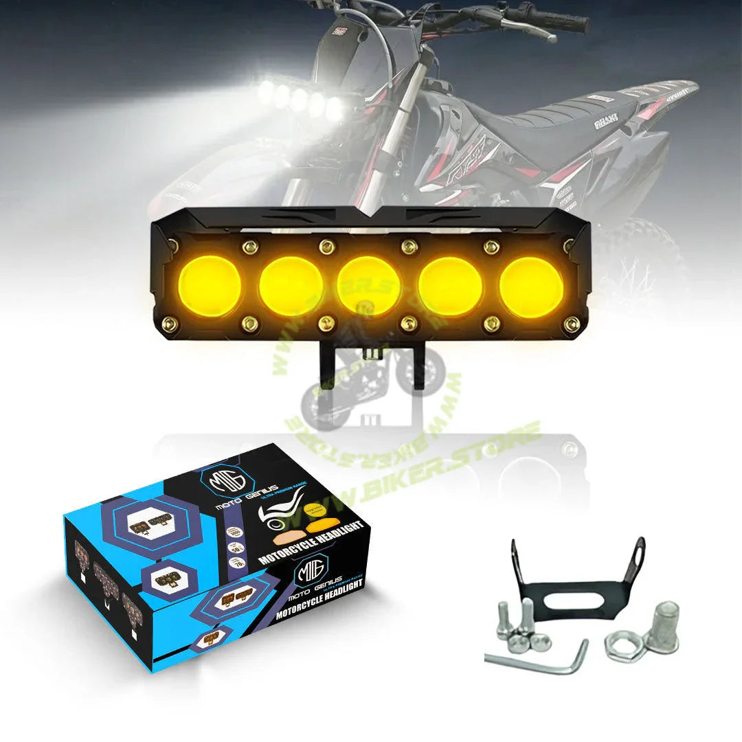 MOTO GENIUS Universal 5-LED Mini Drive Fog Light Projector | Dual Color White/Amber | 12V 60W | Waterproof Auxiliary Light for Cars & Bikes - Biker.Store - www.biker.store