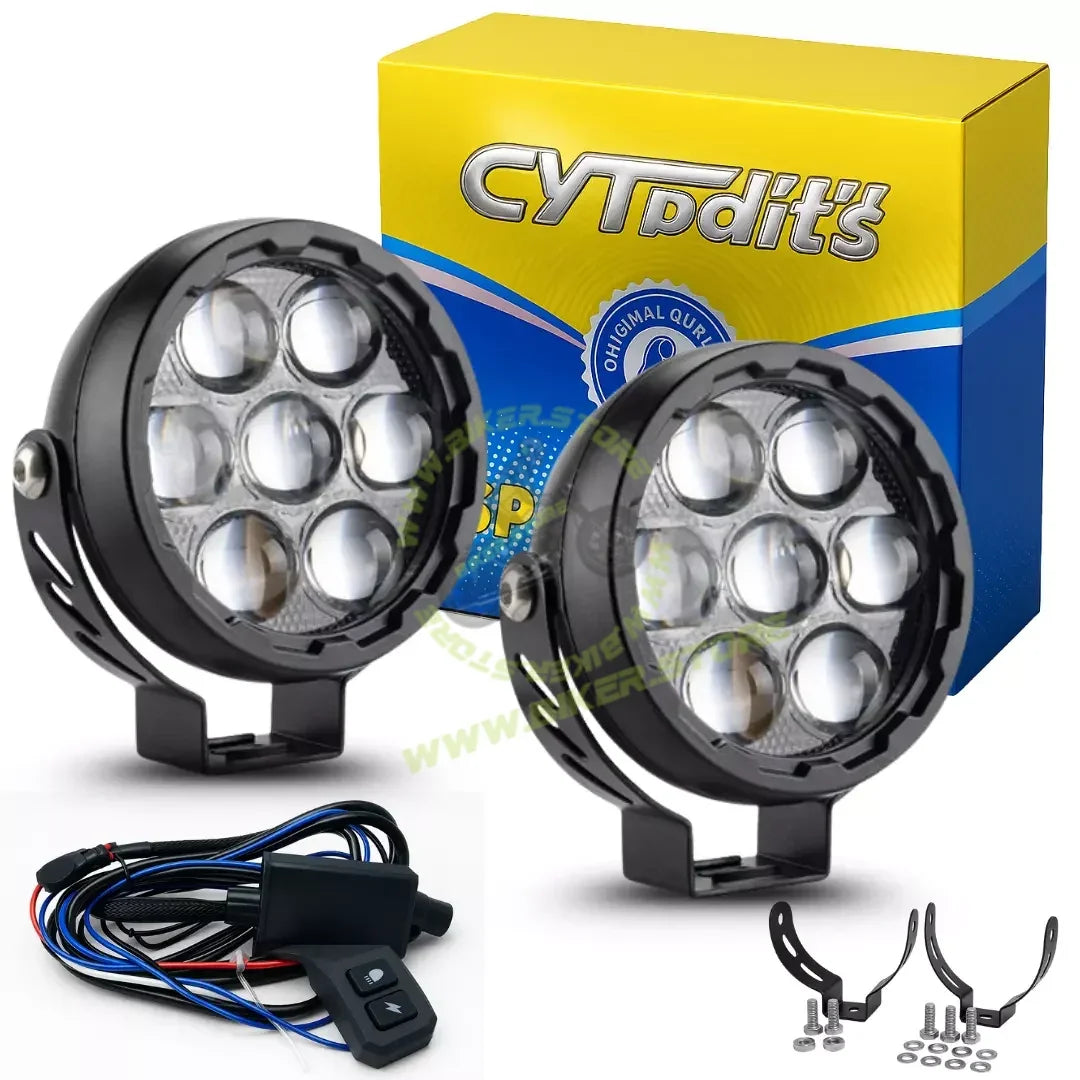 CYT 7 LED Super Bright Fog Light Waterproof & Heat Dissipation High Beam/Low Beam Yellow & White Light Reflection Power 200W 12V DC Power Universal fit all Bikes & Car (Pack of 2) - Biker.Store - www.biker.store