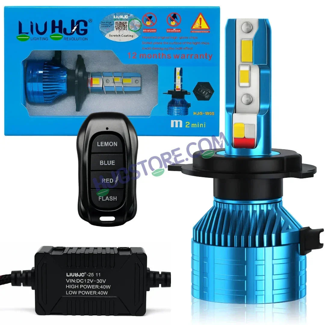 HJG M2 Mini Remote Control RGB 80W White/Yellow/Red/Blue/Flash H4 Dual Beam LED Bulb AC/DC Headlight LED Bulb Remote Control Hi/Lo 80W H4 LED for Bike Car Light H4 LED with Fan 12V/24V for Bike/Car, Set of 1, 8000 LM 80W, White/Yellow Hi/Lo RGB Remote - Biker.Store - www.biker.store