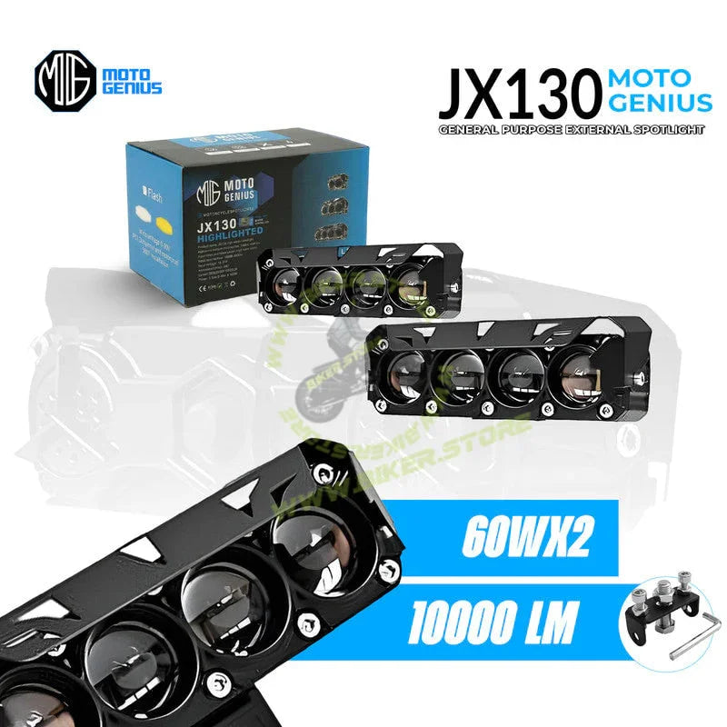 MOTO GENIUS JX 130 60W 4-LED Motorcycle Fog Lights (Pair) | High-Intensity Auxiliary Driving Lamps | Waterproof Super Bright Lights for Night & Fog Riding (Pack of2) - Biker.Store - www.biker.store