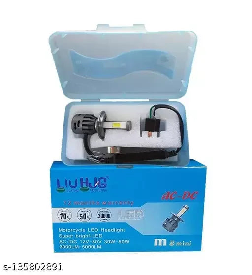 HJG M3 Mini ORIGINAL LED Headlight Bulb H4 50W For All Motorcycles (Low and High Beam Bulbs (White) AC/DC 50Watt 3 Side Chip) - Type H4 - Biker.Store - www.biker.store