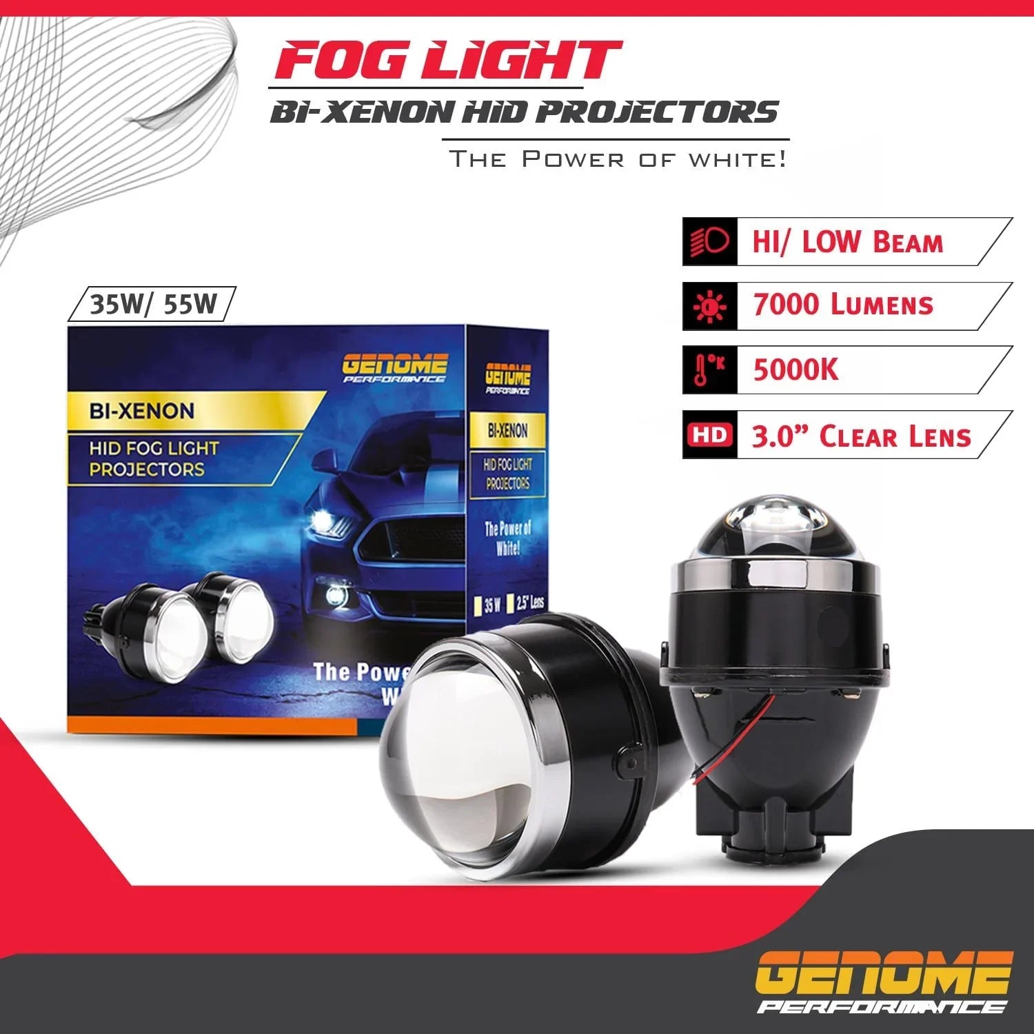 Genome Fog Light Bi - Xenon Hid Projectors (35W) - Biker.Store - www.biker.store