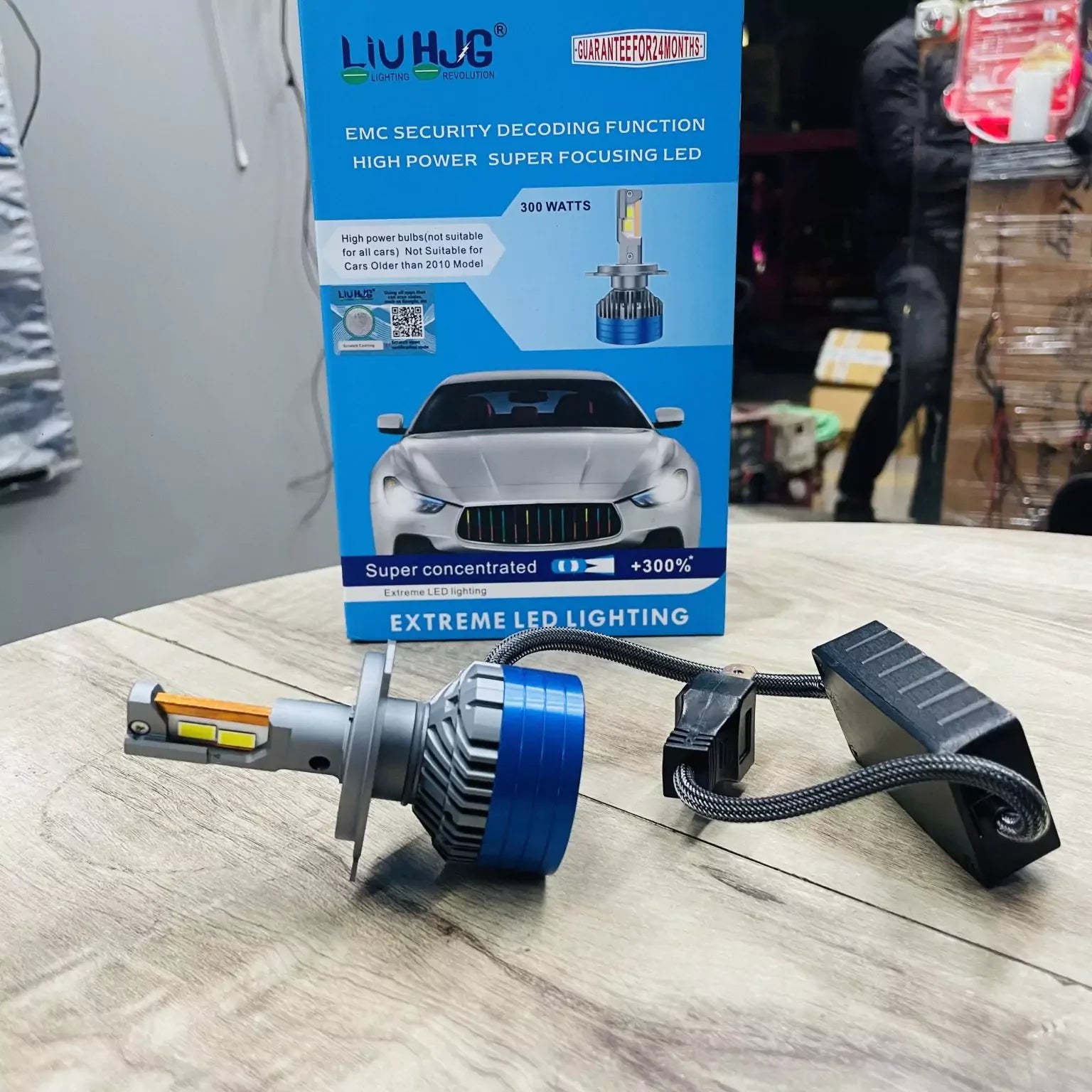 LIU HJG ORIGINAL 300W LED Vehicle Headlight Bulb (2 * 150 WATTS) 2 Pc LED Headlight Bulb H4 150W For All Cars (Low and High Beam Bulbs (White) AC/DC 300Watt) - Type H4 - Biker.Store - www.biker.store