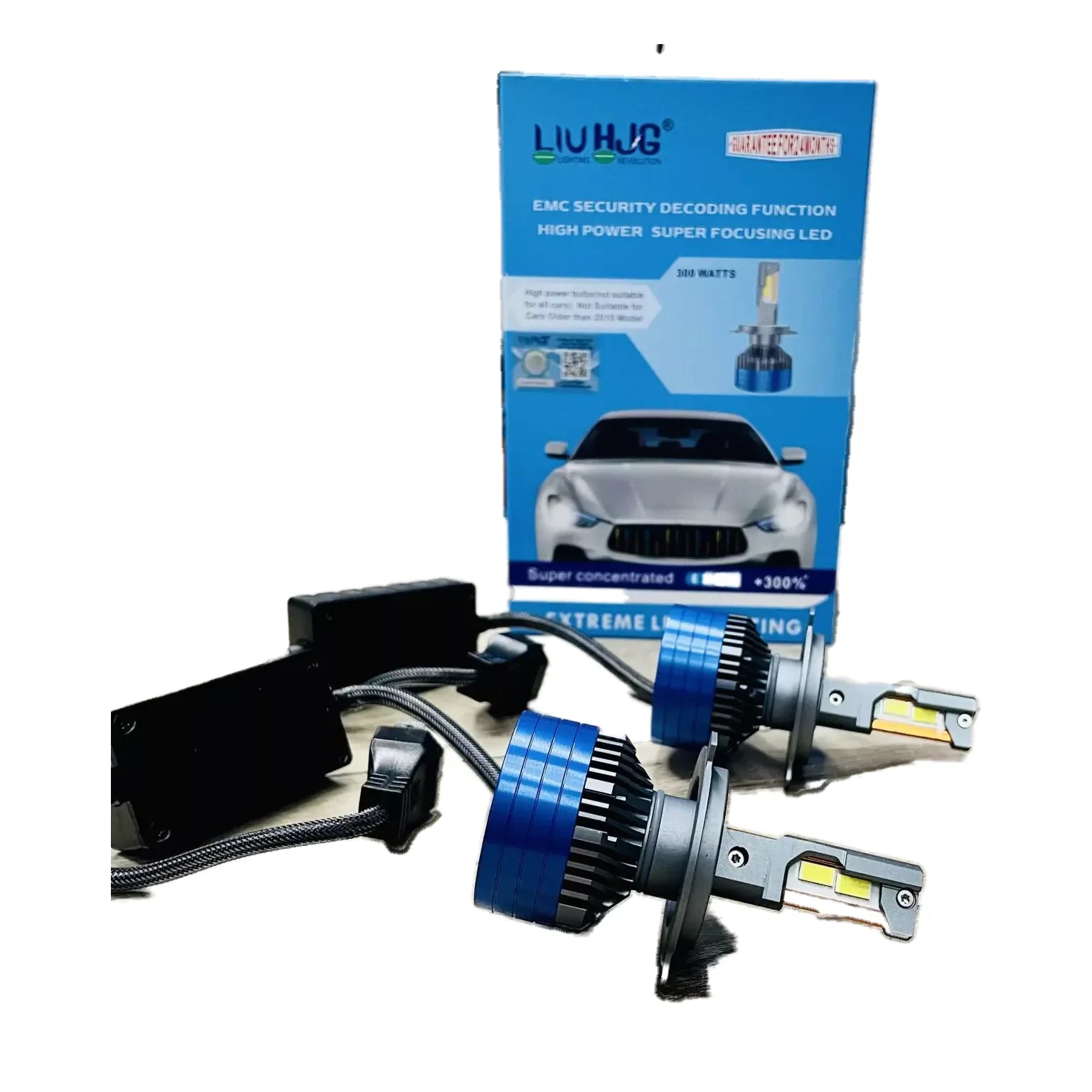 LIU HJG ORIGINAL 300W LED Vehicle Headlight Bulb (2 * 150 WATTS) 2 Pc LED Headlight Bulb H4 150W For All Cars (Low and High Beam Bulbs (White) AC/DC 300Watt) - Type H4 - Biker.Store - www.biker.store