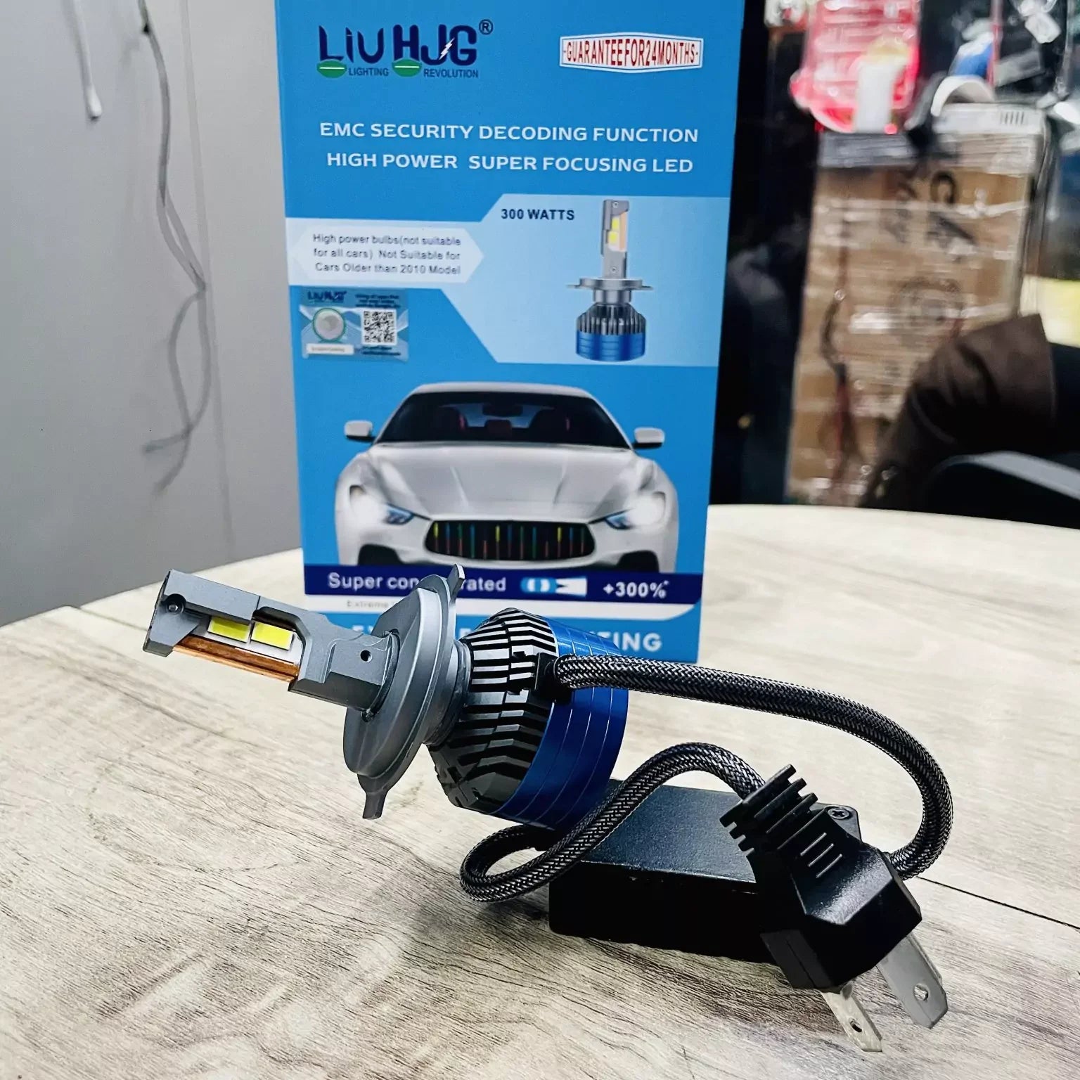 LIU HJG ORIGINAL 300W LED Vehicle Headlight Bulb (2 * 150 WATTS) 2 Pc LED Headlight Bulb H4 150W For All Cars (Low and High Beam Bulbs (White) AC/DC 300Watt) - Type H4 - Biker.Store - www.biker.store