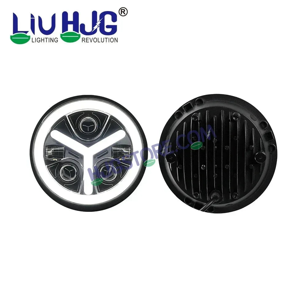 HJG Y Shape 7 Inch Mercedes Benz Headlight Assembly Projector Ultra Wide 7 Inch Headlight Assembly 90W White LED Headlight Assembly for Royal Enfield | 80-100W CREE/Osram LED Chip Multi color White/Yellow Compatible with Royal Enfield, Jeep, Thar, Gypsy - Biker.Store - www.biker.store