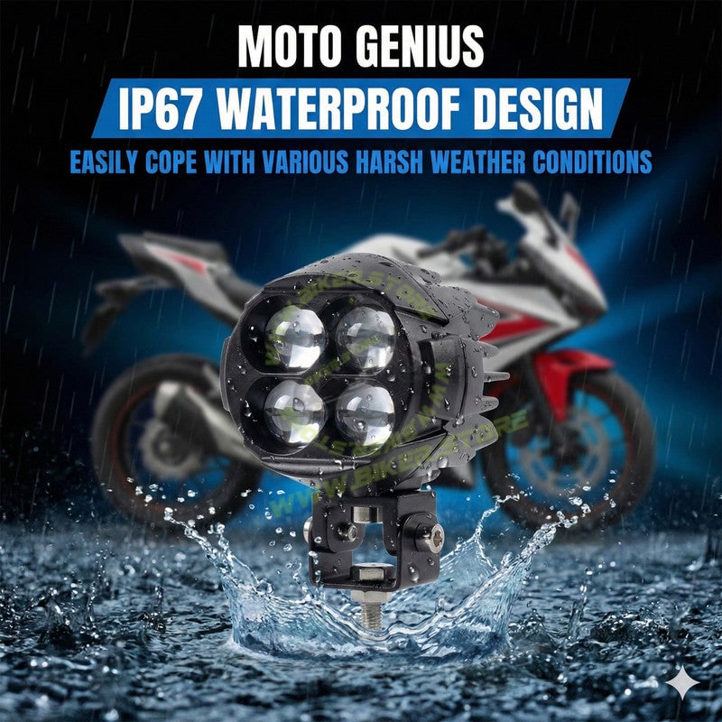 MOTO GENIUS Dual Color DRL Laser Shooting Headlight, 4 LED High Intensity Spot Light, 9–36V Off-Road Fog Lamp for Truck, Motorcycle, Car & Boat (Pack of 2)