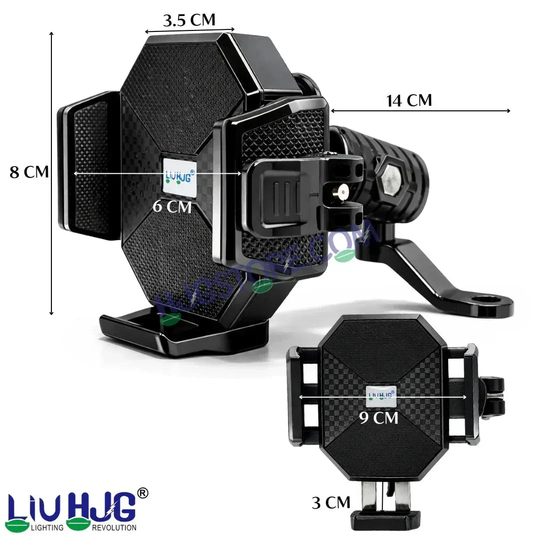HJG Hexagon R6 Mobile Holder with Mirror Mount for Bike and Scooter, Two Wheelers Universal HJG Hexagon R6 Mirror Mount Mobile Holder Anti-Theft Mobile Holder 360 Degree Rotation Adjustable Size and Locking System LIU HJG Hexagon R6 Mirror Mount Holder - Biker.Store - www.biker.store