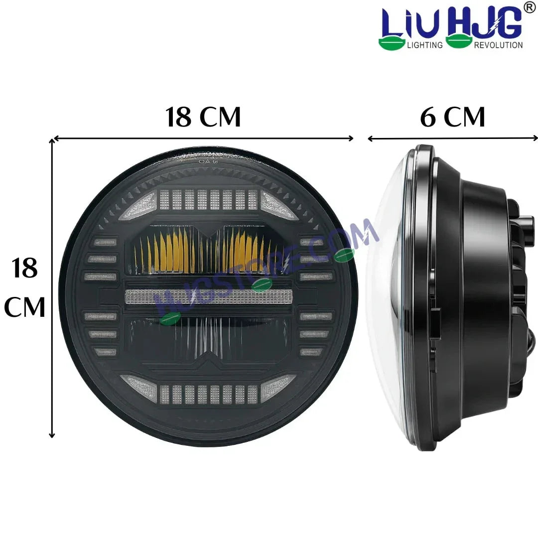 HJG 7 Inch New Minus White LED Headlight New Model Minus Headlight Assembly for Thar Royal Enfield | 75-120W CREE/Osram LED Chip Multi color Compatible with Royal Enfield, Jeep, Thar, Gypsy - Biker.Store - www.biker.store
