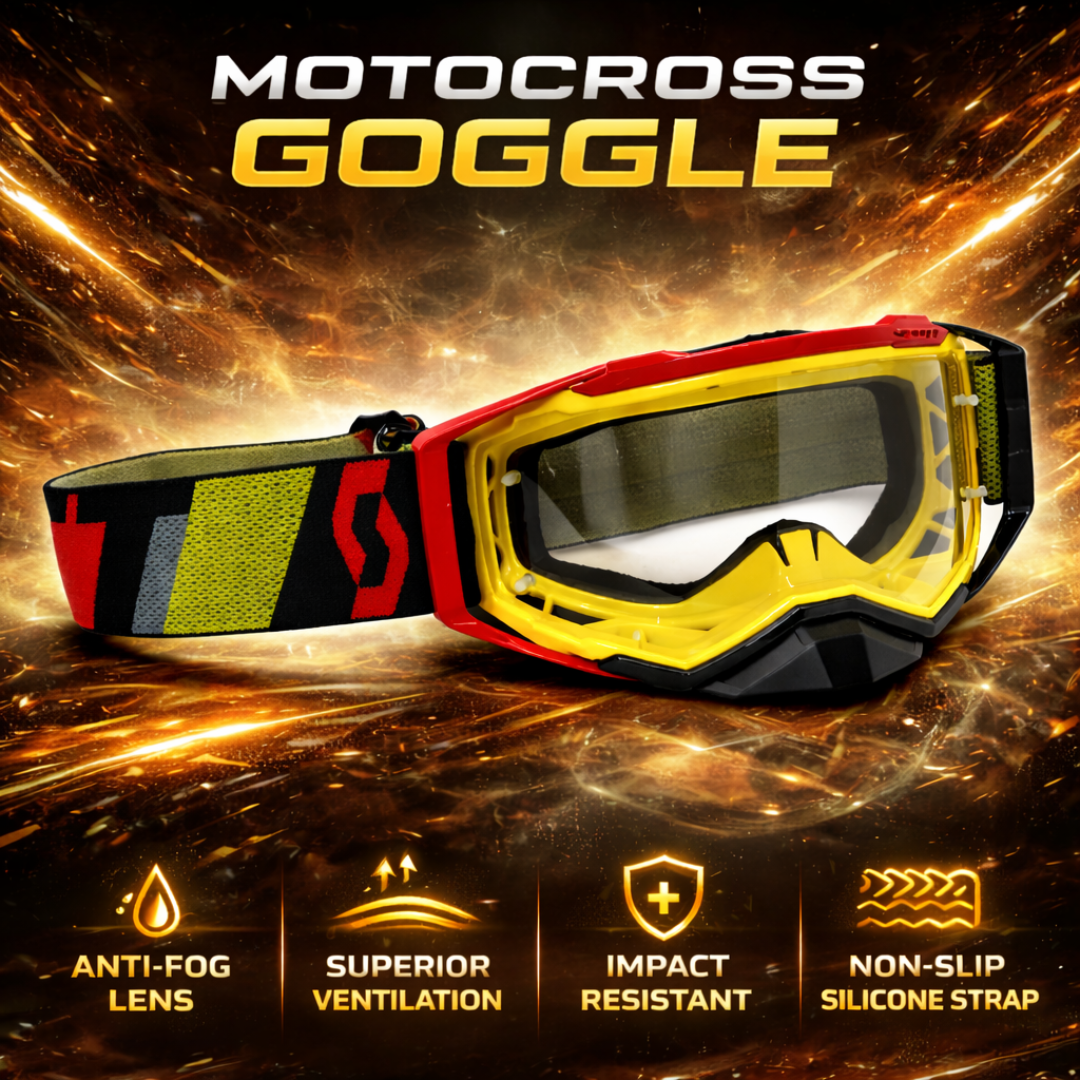 100% Motorcross Goggle for Motorcycle Riding Strong Material UV Protection Clear Vision Lens, with Comfortable Foam Padding Adjustable Headband Yellow Color for Dirt Bike Racing Pack 1 - Biker.Store - www.biker.store