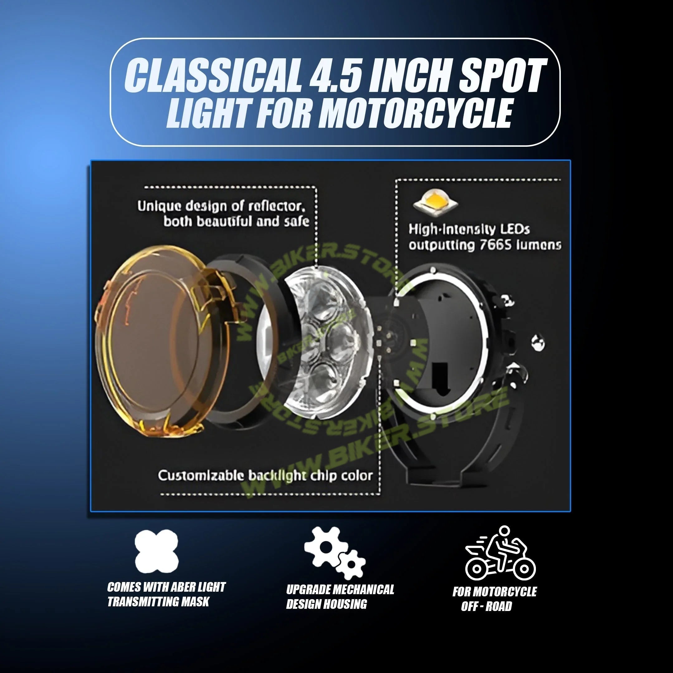 Moto Genius VK 70 Pro 90W piece, LED Auxiliary Fog Lights with DRL | Wiring Harness & Mounts Included | Yellow Covers | Ultra Bright Touring Lights (Pack of 2) - Biker.Store - www.biker.store