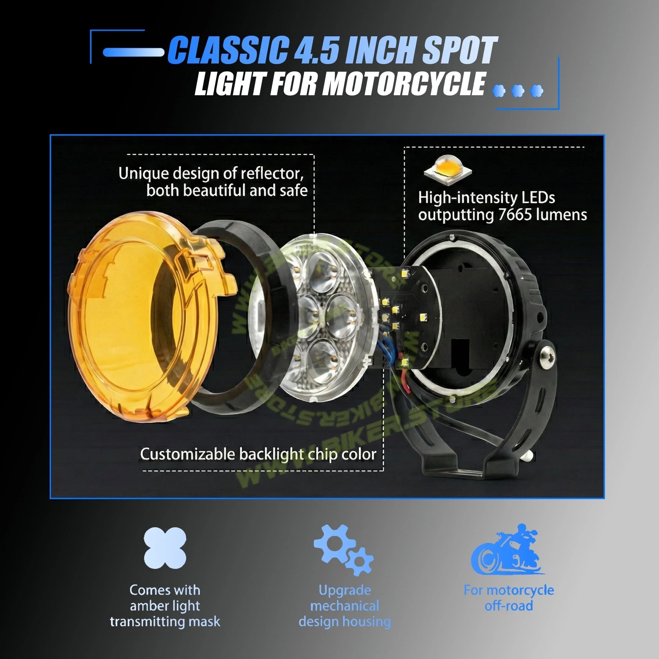 MOTO GENIUS VK 750 WITH HARNESS 7 LED AUXILIARY Fog Light 60W piece Motorcycle & Car Light | With Switch & Wire Harness | Universal Fit | High Brightness | Waterproof (Pack of 2) - Biker.Store - www.biker.store