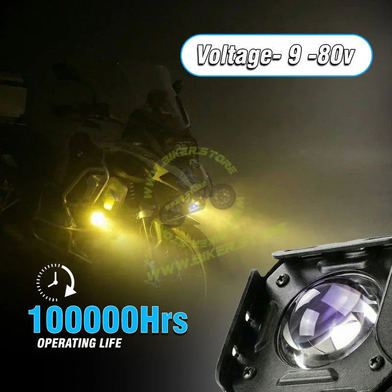 MOTO GENIUS Single LED Future Eye Fog Light 60W with Switch & Wiring Harness, Low/High Beam Combo, IP67 Waterproof, High-Brightness Auxiliary Driving Light (Pack of 2) - Biker.Store - www.biker.store