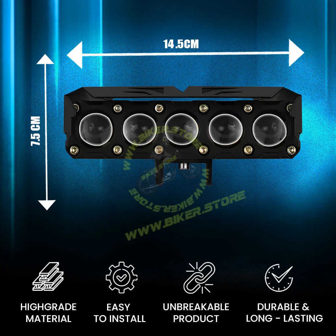 MOTO GENIUS Universal 5-LED Mini Drive Fog Light Projector | Dual Color White/Amber | 12V 60W | Waterproof Auxiliary Light for Cars & Bikes - Biker.Store - www.biker.store
