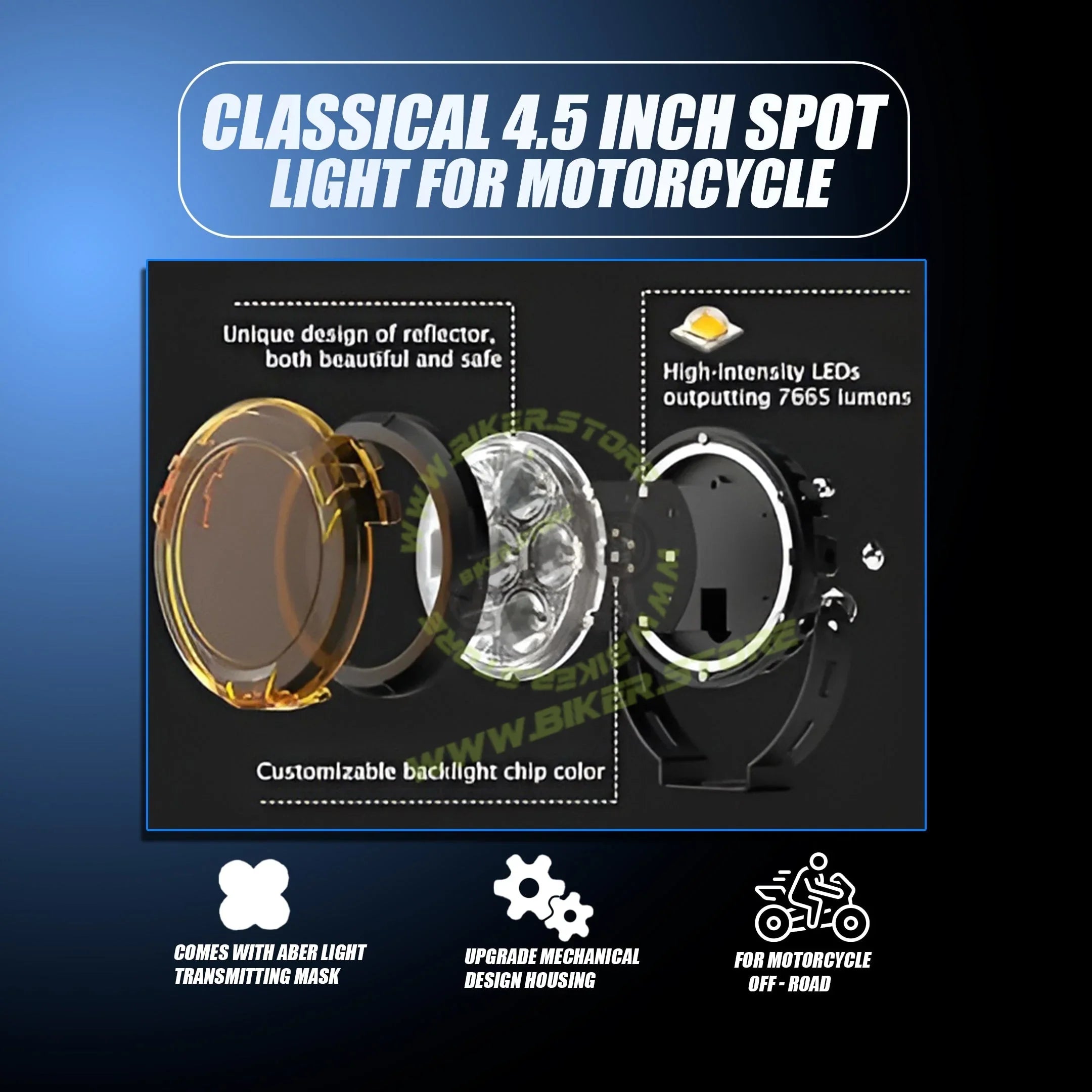Moto Genius VK 70 Pro 90W piece, LED Auxiliary Fog Lights with DRL | Wiring Harness & Mounts Included | Yellow Covers | Ultra Bright Touring Lights (Pack of 2) - Biker.Store - www.biker.store
