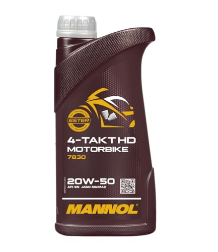 MANNOL 7830 (1L) 4-TAKT MOTORBIKE HD SAE 20W-50 API SN JASO MA/MA2 SYNTHETIC ENGINE OIL FOR 4-STROKE PETROL ENGINES OF BIKES,SCOOTERS AND MOTORCYCLES IMPORTED FROM GERMANY 1L (1) - Biker.Store - www.biker.store