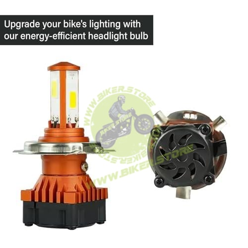 CYT 40W H4 LED Front Power Headlight DC 8V-48V High Brightness Bulb with 3 Side Cobe Cooling Fan & Conversion Kit High/Low Beam Light Universal For All Bike Motorcycle Scooty (Pack of 1, White) - Biker.Store - www.biker.store