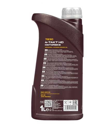 MANNOL 7830 (1L) 4-TAKT MOTORBIKE HD SAE 20W-50 API SN JASO MA/MA2 SYNTHETIC ENGINE OIL FOR 4-STROKE PETROL ENGINES OF BIKES,SCOOTERS AND MOTORCYCLES IMPORTED FROM GERMANY 1L (1) - Biker.Store - www.biker.store