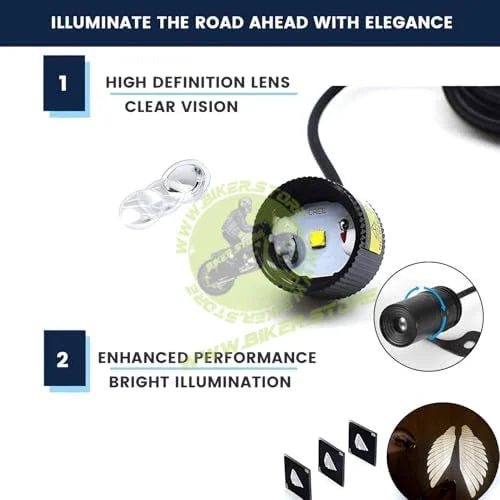 BIKERSTORE.IN Bike LED Angel Wings Style Light Side Rear View Mirror High Reflection Beem Waterproof, Universal For All Motorcycle and Car Models (White, Set of 1) - Biker.Store - www.biker.store