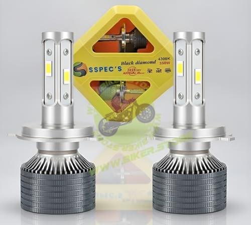 SSPEC H4 LED Headlight Bulbs For Car, 15000lm, 4300K Warm White, 350W, Hi/Lo Beam, 30000hr Lifespan, Pack of 2 - Biker.Store - www.biker.store