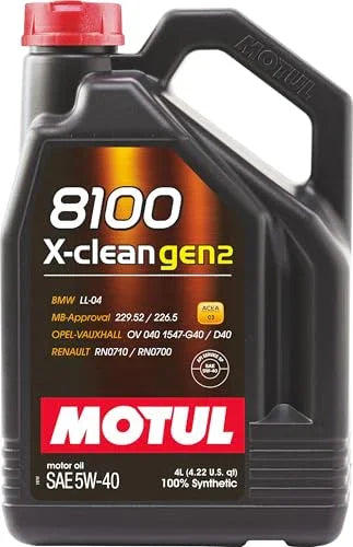 Motul 8100 X-clean Gen2 5W-40 Fully Synthetic Engine Oil – MB-Approval 229.52/226.5, High Performance Motor Oil for Gasoline & Diesel Cars, Superior Protection, 4 L|B071P6NVB7