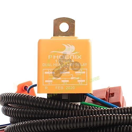 Phoenix H4 Headlamp Wiring Harness Kit Relay Conversion Kit Headlight Cable Sockets Heavy Duty Compatible With Cars SUVs MUVs & Tractors - Biker.Store - www.biker.store
