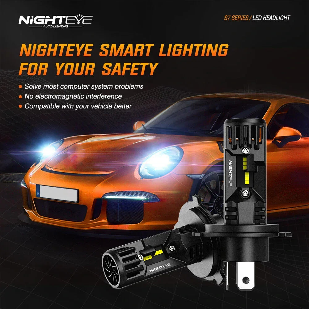 NightEye A315-S7 H4 Hi/Lo Pair 20000LM 6500K LED Car Headlight Bulbs 70W Auto Headlamp IP68 Waterproof for Modification Cars - Type H4 Hi/Lo - Biker.Store - www.biker.store