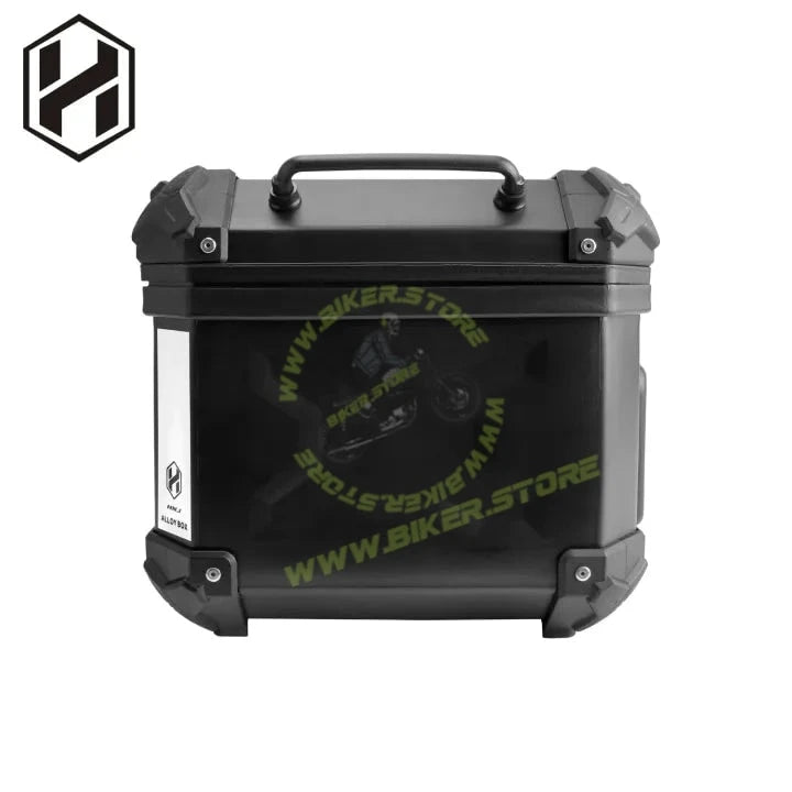 HJG 45L Aluminium Motorcycle Top Box with X-Shaped Red LED Tail Light – Waterproof, Universal Fit & Lockable - Top Box - 45Ltr (Black :- Aluminium) LIU HJG Top Box with X LED Light - Biker.Store - www.biker.store