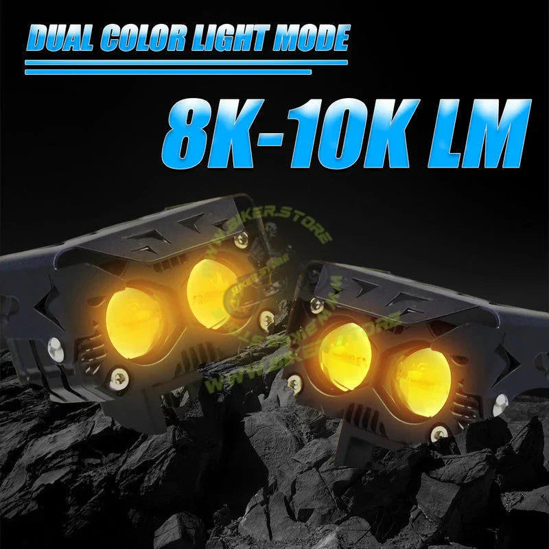 Moto Genius JX-130 WITHOUT HARNESS 40W Dual Color LED Fog Light for Motorcycles | 2 LED Dual Beam White & Yellow | Waterproof Auxiliary Driving Lamp (Pack of 2) - Biker.Store - www.biker.store