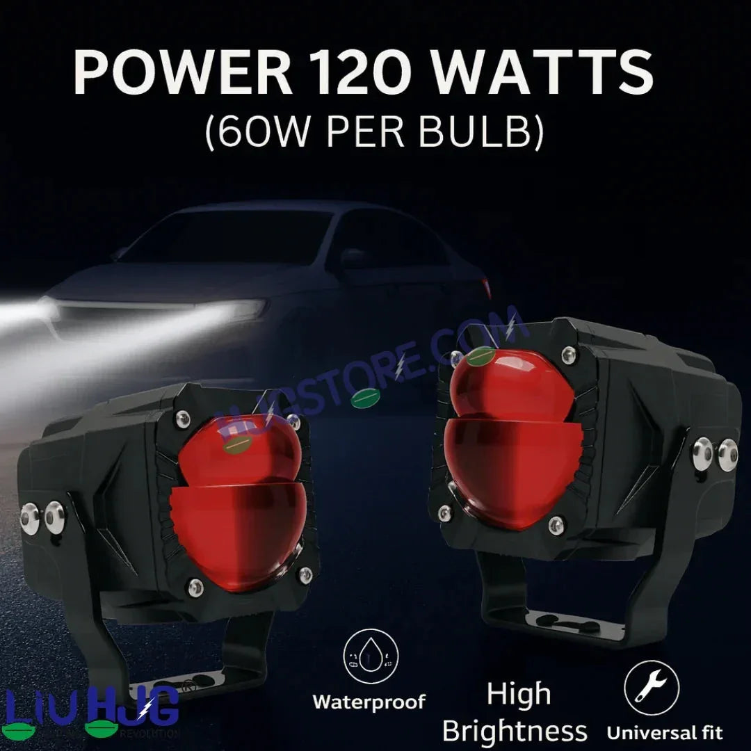 HJG Gorilla Fog with Wiring Harness Kit Combo Dual Lens 120W Gorilla Projector Foglight New Model with Wiring Foglight Ultra Wide Dual Intensity LED Driving Fog Lights White/Yellow 120W Universal For All Cars & Bikes LIU HJG Gorilla Foglight Combo Kit - Biker.Store - www.biker.store