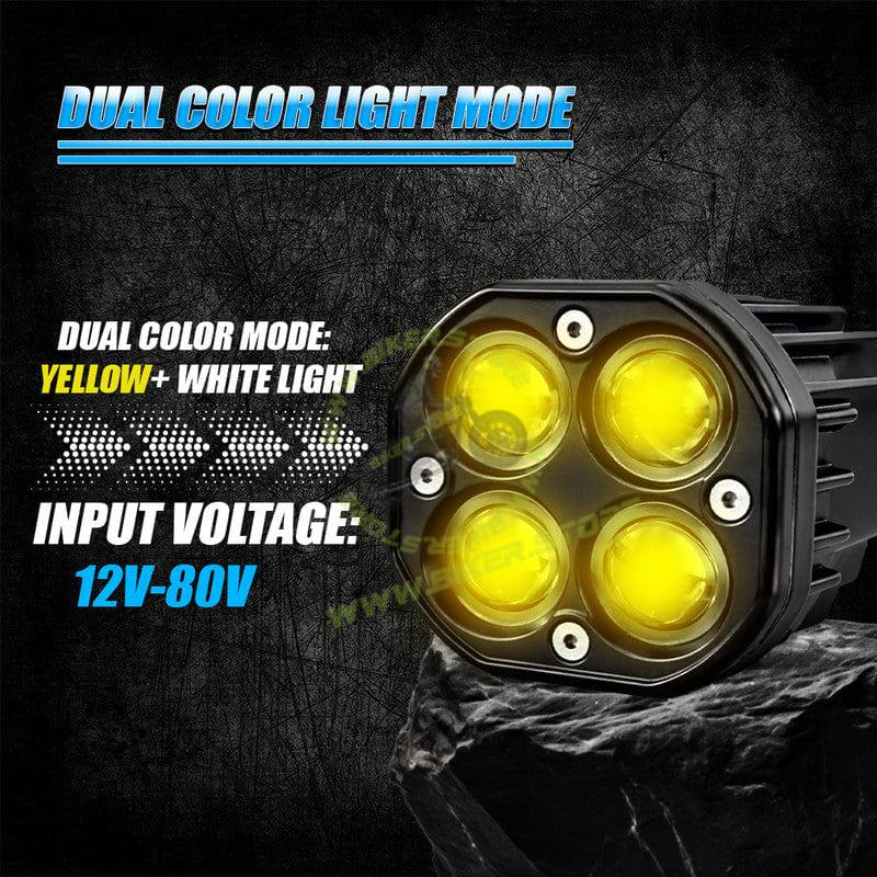 MOTO GENIUS 4 LED 80W Fog Light | Dual Color Yellow & White High Power Fog Lights for Car, Bike, Truck & Van | Universal Off-Road Auxiliary Light Kit (Pack of 2) - Biker.Store - www.biker.store