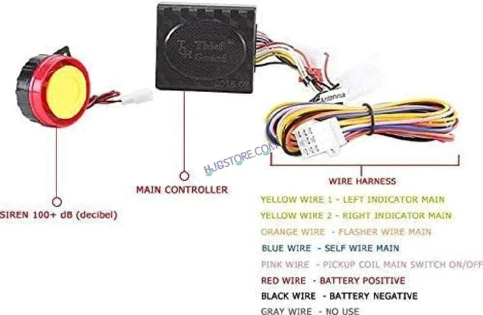 HJG Keyless Alarm System Kit Keyless Start One-Way Bike Alarm Kit for Two Wheeler Security HJG Anti-Theft Alarm System Kit (Loud Siren 125 dB, Flashing Light) LIU HJG Keyless Alarm System Kit - Biker.Store - www.biker.store