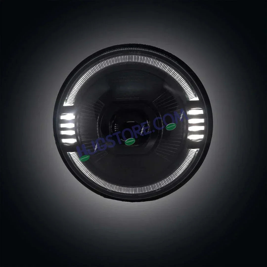 HJG Ring Projector 7 Inch C-216 Headlight Assembly Projector Ultra Wide 7 Inch Headlight Assembly 90W White LED Headlight Assembly for Royal Enfield | 80-100W CREE/Osram LED Chip Multi color White/Yellow Compatible with Royal Enfield, Jeep, Thar, Gypsy - Biker.Store - www.biker.store