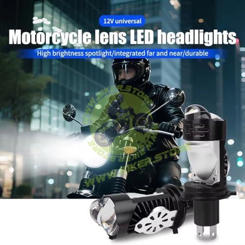 CYT H4 Dual Lens Projector LED Headlight Bulb - 6500K Super Bright White, Hi/Lo Beam, High Power CSP Chips, Universal Metal Body for All Bikes & Scooters (CYT) - Biker.Store - www.biker.store