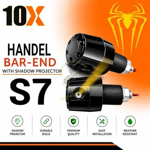 10X Universal Shadow Projecting Spider Design Handle Bar End Weight for Motorcycle & Scooter | Premium ABS Body | Bright Logo Projection Light | Universal Fitment | Pack of 2|B0H4ZJKZNR