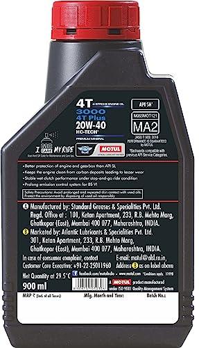 Motul 3000 4T Plus 20W-40 HC-Tech Engine Oil for Bikes | Advanced Engine Protection & Smooth Performance | Designed for 4-Stroke Motorcycles Up to 150cc | 900ml - Biker.Store - www.biker.store