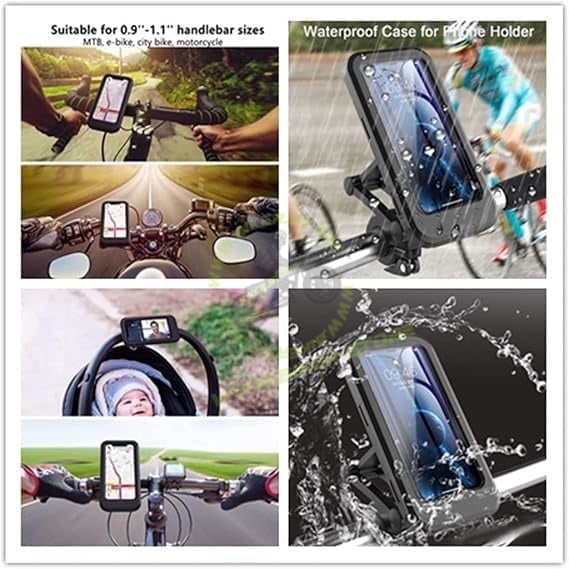 Waterproof Mobile Holder Bike/Scooty Mobile Stand, Waterproof Cell Phone Mount Holder, Universal Bikes Handlebar Sensitive Touch Screen, Fit 4-7.2 Inches All Smartphones Adjustable 360° Rotation Phone Case with TPU (A+) - Biker.Store - www.biker.store