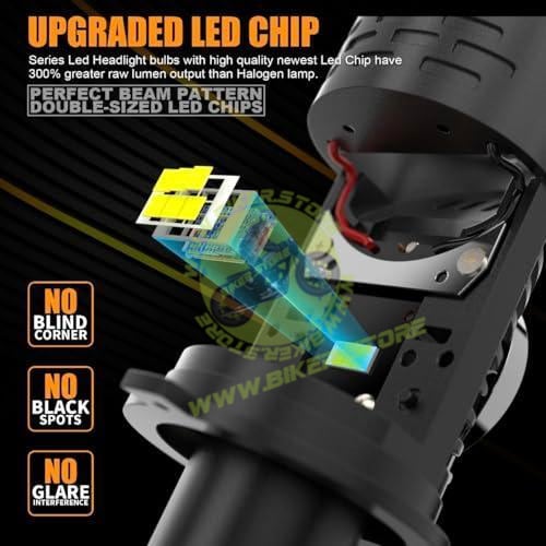 CYT H4 Dual Lens Projector LED Headlight Bulb - 6500K Super Bright White, Hi/Lo Beam, High Power CSP Chips, Universal Metal Body for All Bikes & Scooters (CYT) - Biker.Store - www.biker.store