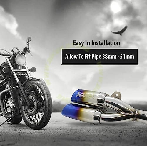 Akrapovic Replica Double Barrel Exhaust Universal Stainless Steel Slip On (38mm-51mm) Motorcycle Exhaust Muffler Pipe with DB Killer For All Bikes(Rainbow Multi-colour) - Biker.Store - www.biker.store