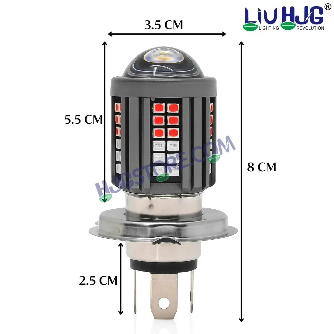 HJG H4 Lens 60 LED Red Blue Devil Lens New Model Red Blue White Yellow LED Headlight Bulb H4 For All Motorcycles (Low and High Beam Bulbs (White/Yellow/Red) Red DRL White Yellow 60W Lens) - 12V DC Hi/Lo Type H4 - Biker.Store - www.biker.store