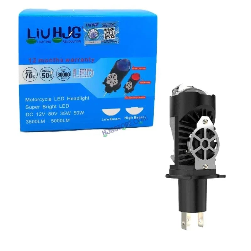 HJG RTD Lens H4 2pc for Car New Model RTD Lens Dual Projector Lens H4 LED Bulb 100W HJG Projector Light H4 LED Mini Projector Lens with Fan Bulb 12000LM Conversion Kit Hi/Lo Beam Headlight 12V/24V for Bike/Car/SUV, Set of 2, Red Devil DRL/White Hi/Lo 2pc - Biker.Store - www.biker.store